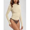 imageODODOS Womens Double Layer Mock Neck Long Sleeve TShirts UltraSoft Lightweight Basic Tee Slim Fit TopWheat