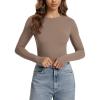 imageODODOS Womens Double Layer Long Sleeve TShirts UltraSoft Lightweight Basic Tee Crew Neck Slim Fit TopChocolate Malt