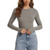 imageODODOS Womens Double Layer Long Sleeve TShirts UltraSoft Lightweight Basic Tee Crew Neck Slim Fit TopDesert Taupe