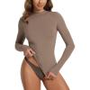 imageODODOS Womens Double Layer Mock Neck Long Sleeve TShirts UltraSoft Lightweight Basic Tee Slim Fit TopChocolate Malt