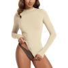 imageODODOS Womens Double Layer Mock Neck Long Sleeve TShirts UltraSoft Lightweight Basic Tee Slim Fit TopWheat