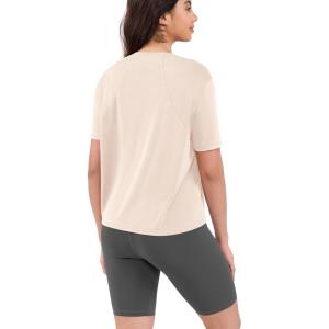 imageODODOS Modal Soft Short Sleeve Shirts for Women Crew Neck Yoga Tee Casual Workout TopsBeige