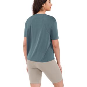 imageODODOS Modal Soft Short Sleeve Shirts for Women Crew Neck Yoga Tee Casual Workout TopsBluesteel