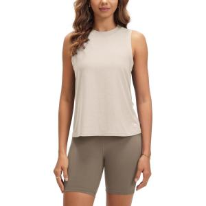 imageODODOS Womens Performance Tank Ultra Soft Stratum Tech Sleeveless Tee Shirts High Crew Neck Pullover TopEcru Heather
