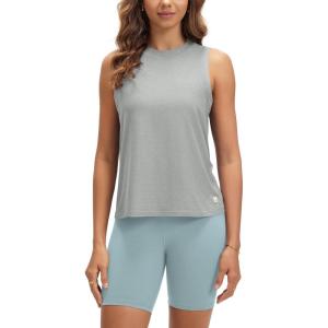 imageODODOS Womens Performance Tank Ultra Soft Stratum Tech Sleeveless Tee Shirts High Crew Neck Pullover TopPale Grey Heather