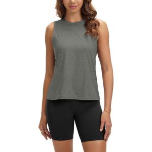 imageODODOS Womens Performance Tank Ultra Soft Stratum Tech Sleeveless Tee Shirts High Crew Neck Pullover TopSmoke Heather