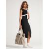 imageODODOS Womens Cloud Feeling Front Split Midi Dress Square Back Crew Neck Sleeveless Bodycon Tank DressBlack