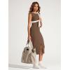 imageODODOS Womens Cloud Feeling Front Split Midi Dress Square Back Crew Neck Sleeveless Bodycon Tank DressBrunette