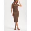 imageODODOS Womens Cloud Feeling Front Split Midi Dress Square Back Crew Neck Sleeveless Bodycon Tank DressBrunette