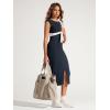 imageODODOS Womens Cloud Feeling Front Split Midi Dress Square Back Crew Neck Sleeveless Bodycon Tank DressDeep Navy