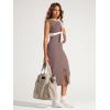 imageODODOS Womens Cloud Feeling Front Split Midi Dress Square Back Crew Neck Sleeveless Bodycon Tank DressPurple Taupe