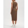 imageODODOS Womens Side Shirred Midi Tank Dress Cloud Feeling Crewneck Sleeveless Bodycon DressBrunette