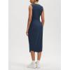 imageODODOS Womens Side Shirred Midi Tank Dress Cloud Feeling Crewneck Sleeveless Bodycon DressNavy