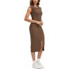imageODODOS Womens Cloud Feeling Front Split Midi Dress Square Back Crew Neck Sleeveless Bodycon Tank DressBrunette
