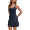 imageODODOS Womens Front Slit Tank Dress with Separate Shorts and Built in Bra Cloud Feeling Square Neck Mini Tennis DressDeep Navy