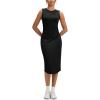 imageODODOS Womens Side Shirred Midi Tank Dress Cloud Feeling Crewneck Sleeveless Bodycon DressBlack