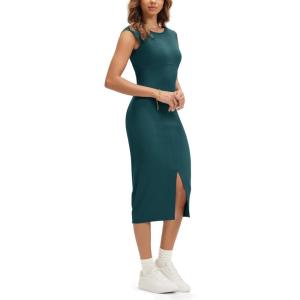 imageODODOS Womens Cloud Feeling Front Split Midi Dress Square Back Crew Neck Sleeveless Bodycon Tank DressForest Teal