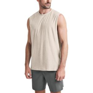 imageODODOS Mens Muscle Tee  Stratum Tech Performance Tank Ultra Soft Moisture Wicking UPF 50 Sleeveless ShirtsEcru Heather