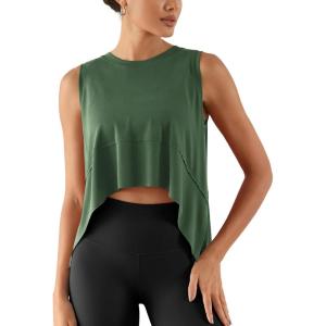 imageODODOS Modal Soft Sleeveless Crop Top for Women Athletic Tee Gym Workout Cropped Yoga TankDark Greenwashed Crop