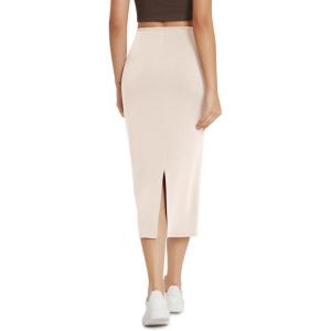 imageODODOS Modal Soft Midi Skirt for Women Back Slit High Waist Casual Long Pencil Skirts with PocketsBeige