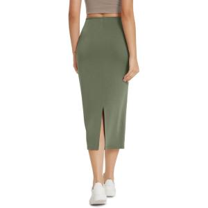 imageODODOS Modal Soft Midi Skirt for Women Back Slit High Waist Casual Long Pencil Skirts with PocketsDark Sage