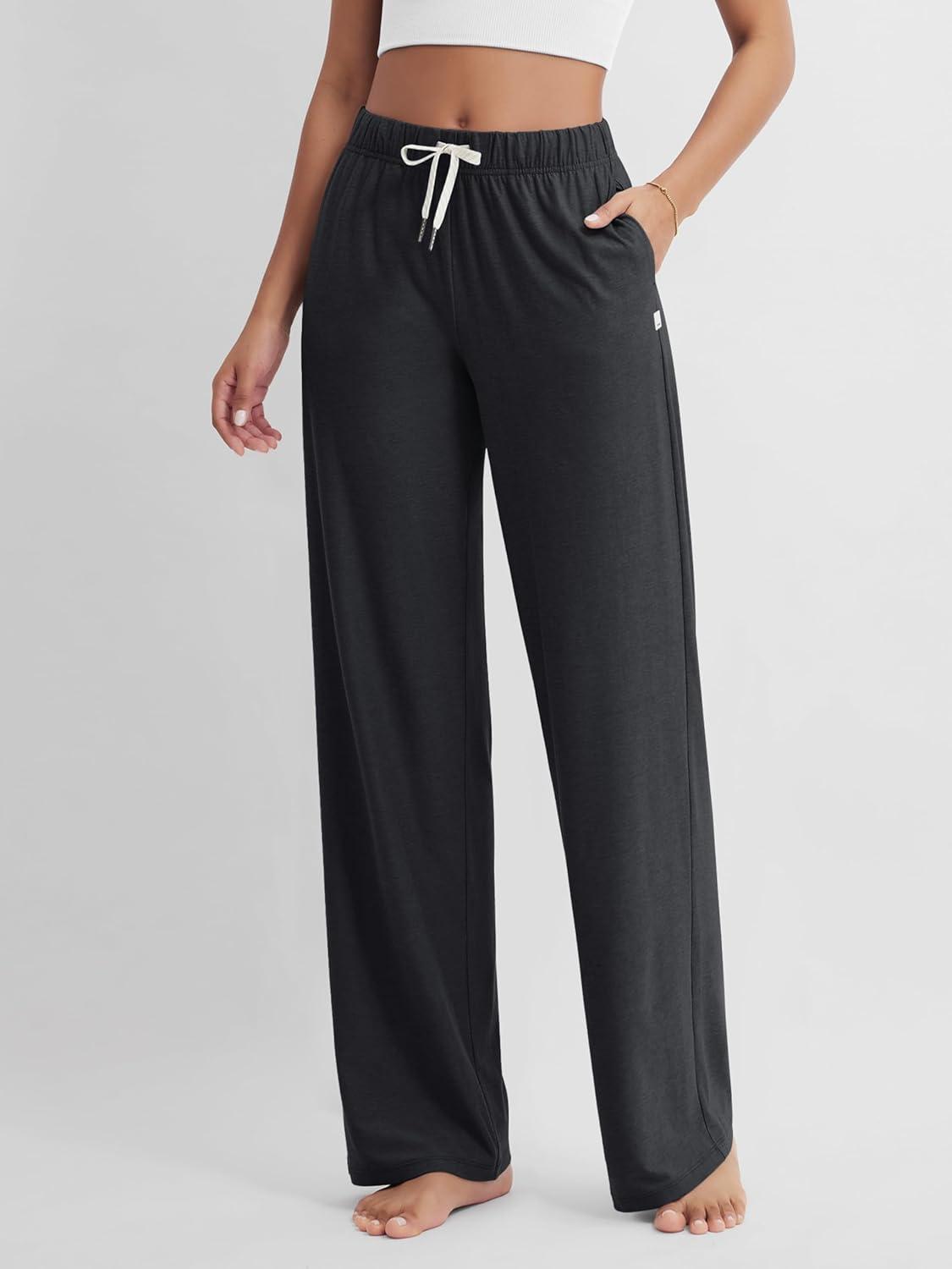 imageODODOS Womens Straight Leg Pants Ultra Soft Stratum Tech Relaxed Casual Pajama Lounge Pants with Pockets2931quot InseamBlack Heather