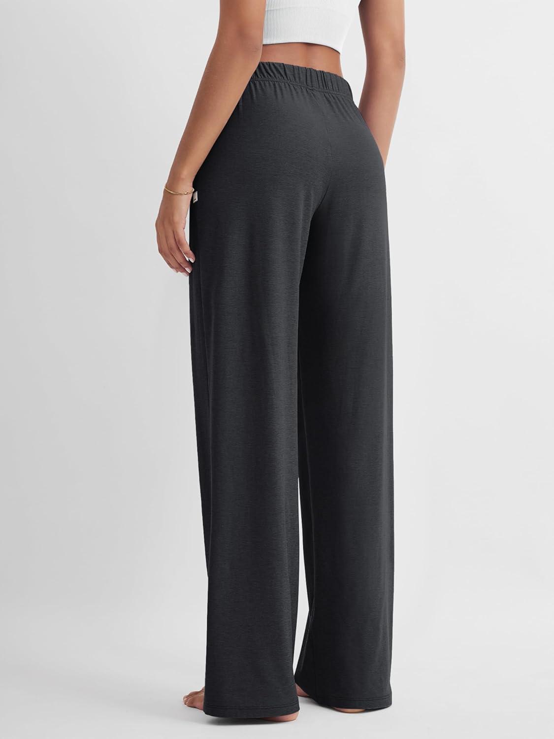imageODODOS Womens Straight Leg Pants Ultra Soft Stratum Tech Relaxed Casual Pajama Lounge Pants with Pockets2931quot InseamBlack Heather
