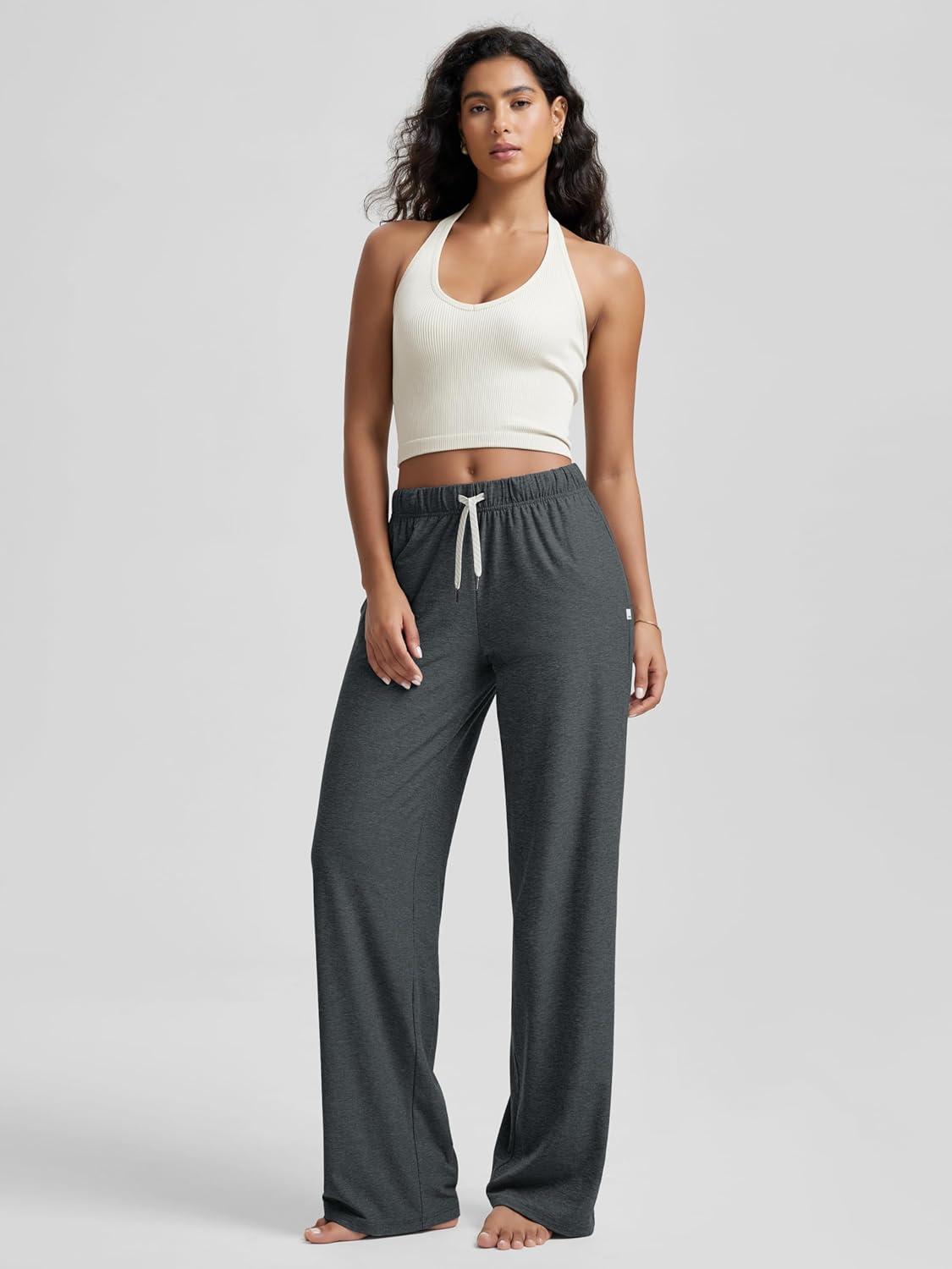 imageODODOS Womens Straight Leg Pants Ultra Soft Stratum Tech Relaxed Casual Pajama Lounge Pants with Pockets2931quot InseamCharcoal Heather