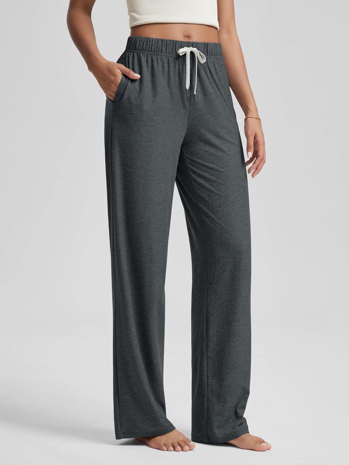 imageODODOS Womens Straight Leg Pants Ultra Soft Stratum Tech Relaxed Casual Pajama Lounge Pants with Pockets2931quot InseamCharcoal Heather