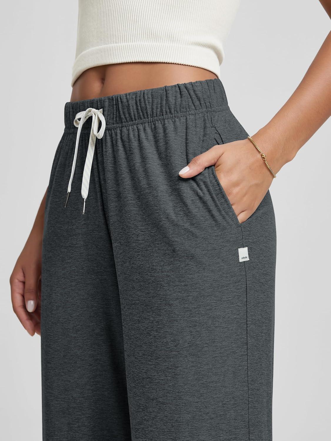 imageODODOS Womens Straight Leg Pants Ultra Soft Stratum Tech Relaxed Casual Pajama Lounge Pants with Pockets2931quot InseamCharcoal Heather