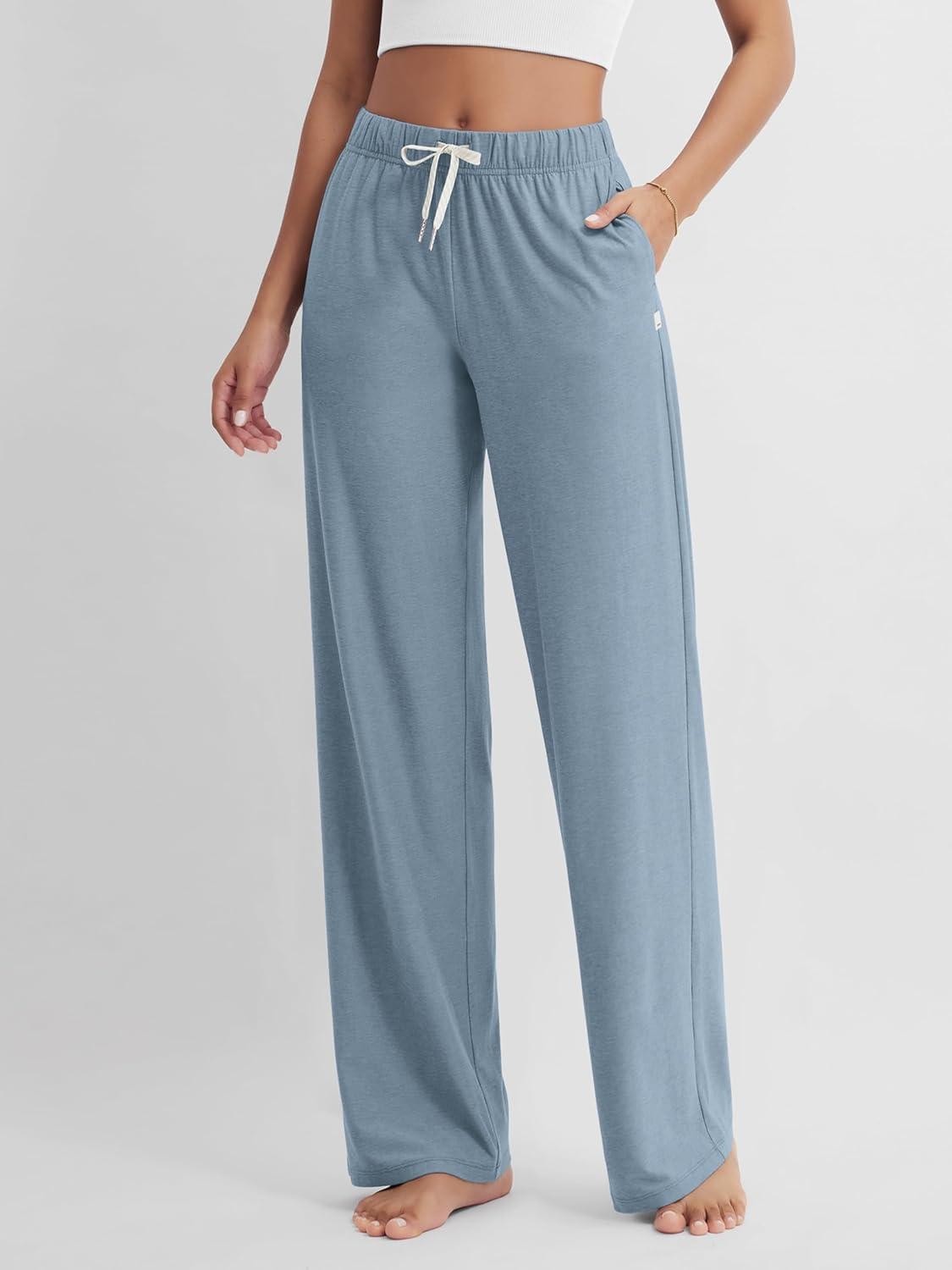 imageODODOS Womens Straight Leg Pants Ultra Soft Stratum Tech Relaxed Casual Pajama Lounge Pants with Pockets2931quot InseamDusty Blue Heather
