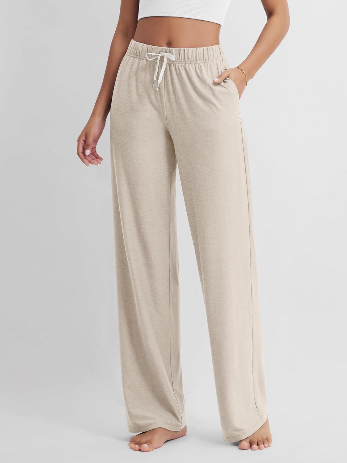 imageODODOS Womens Straight Leg Pants Ultra Soft Stratum Tech Relaxed Casual Pajama Lounge Pants with Pockets2931quot InseamEcru Heather