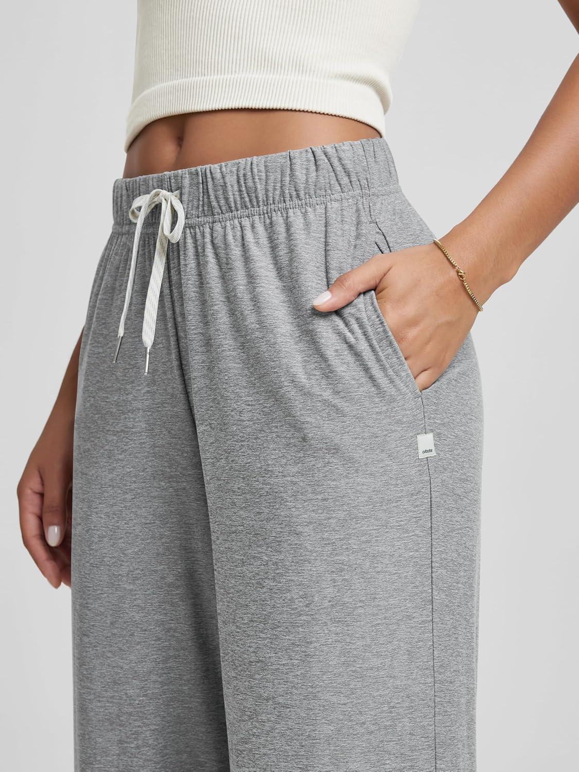 imageODODOS Womens Straight Leg Pants Ultra Soft Stratum Tech Relaxed Casual Pajama Lounge Pants with Pockets2931quot InseamGrey Heather