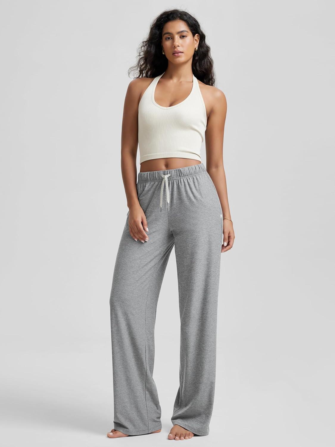 imageODODOS Womens Straight Leg Pants Ultra Soft Stratum Tech Relaxed Casual Pajama Lounge Pants with Pockets2931quot InseamGrey Heather