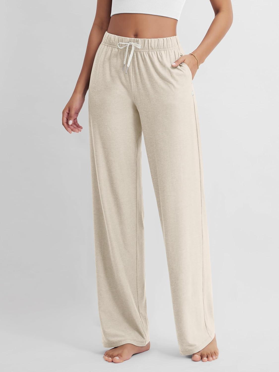 imageODODOS Womens Straight Leg Pants Ultra Soft Stratum Tech Relaxed Casual Pajama Lounge Pants with Pockets2931quot InseamMilkweed Heather
