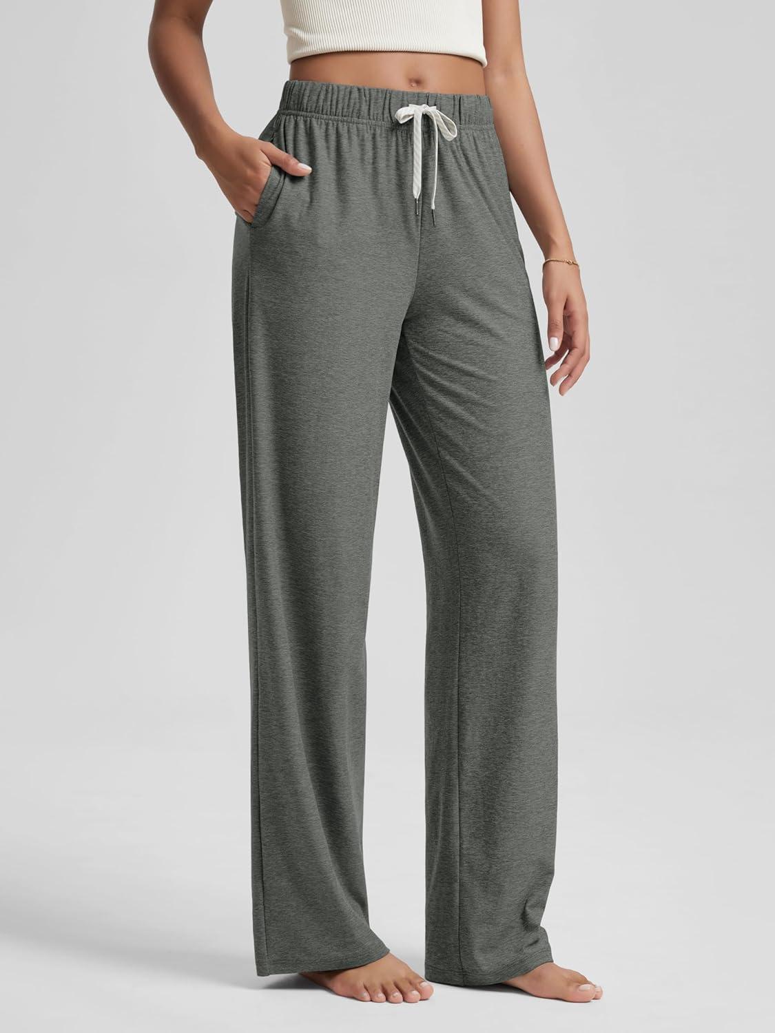 imageODODOS Womens Straight Leg Pants Ultra Soft Stratum Tech Relaxed Casual Pajama Lounge Pants with Pockets2931quot InseamSmoke Heather