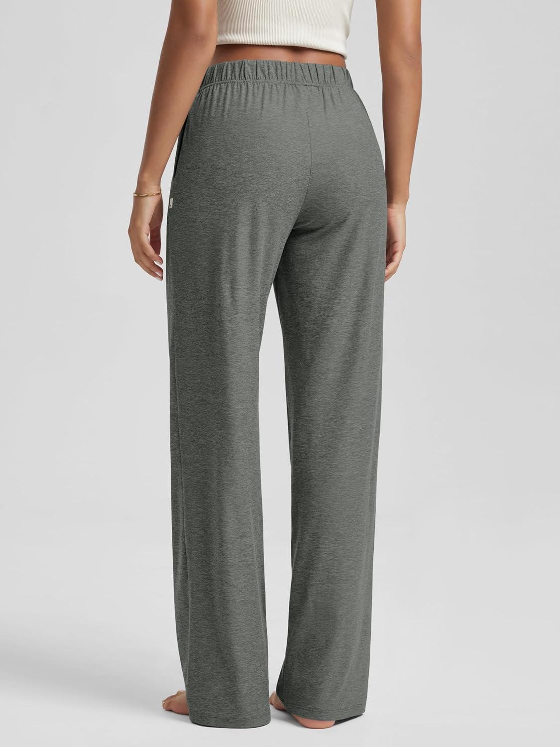 imageODODOS Womens Straight Leg Pants Ultra Soft Stratum Tech Relaxed Casual Pajama Lounge Pants with Pockets2931quot InseamSmoke Heather