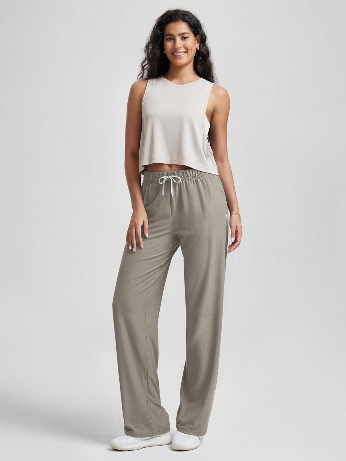 imageODODOS Womens Straight Leg Pants Ultra Soft Stratum Tech Relaxed Casual Pajama Lounge Pants with Pockets2931quot InseamWarm Grey Heather