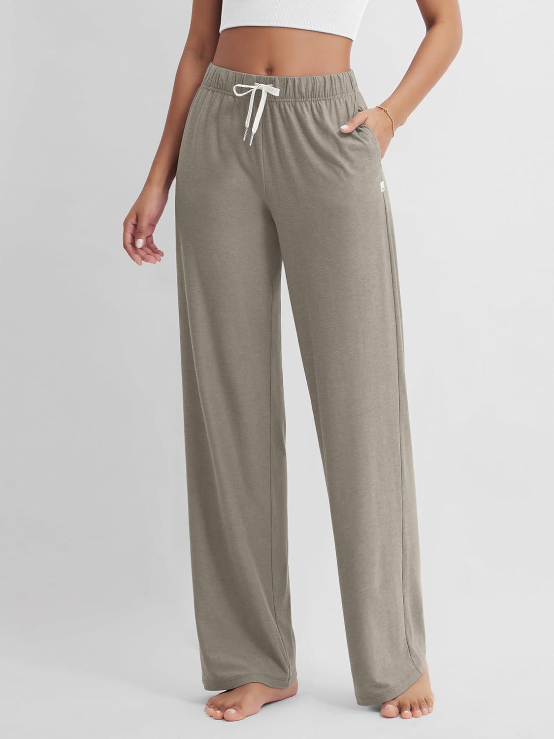 imageODODOS Womens Straight Leg Pants Ultra Soft Stratum Tech Relaxed Casual Pajama Lounge Pants with Pockets2931quot InseamWarm Grey Heather