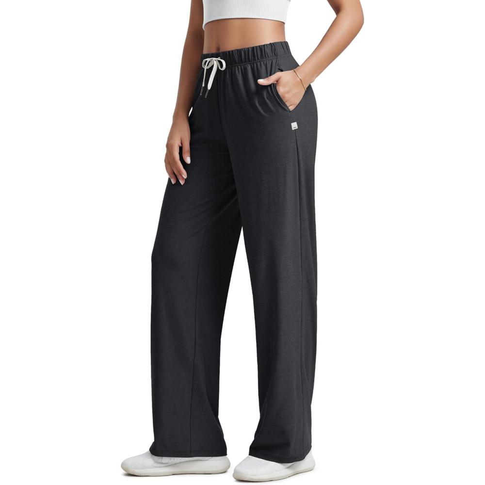 imageODODOS Womens Straight Leg Pants Ultra Soft Stratum Tech Relaxed Casual Pajama Lounge Pants with Pockets2931quot InseamBlack Heather