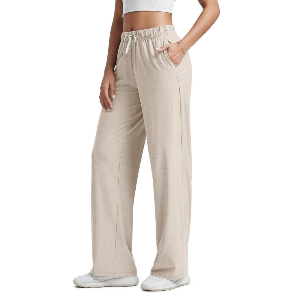 imageODODOS Womens Straight Leg Pants Ultra Soft Stratum Tech Relaxed Casual Pajama Lounge Pants with Pockets2931quot InseamEcru Heather