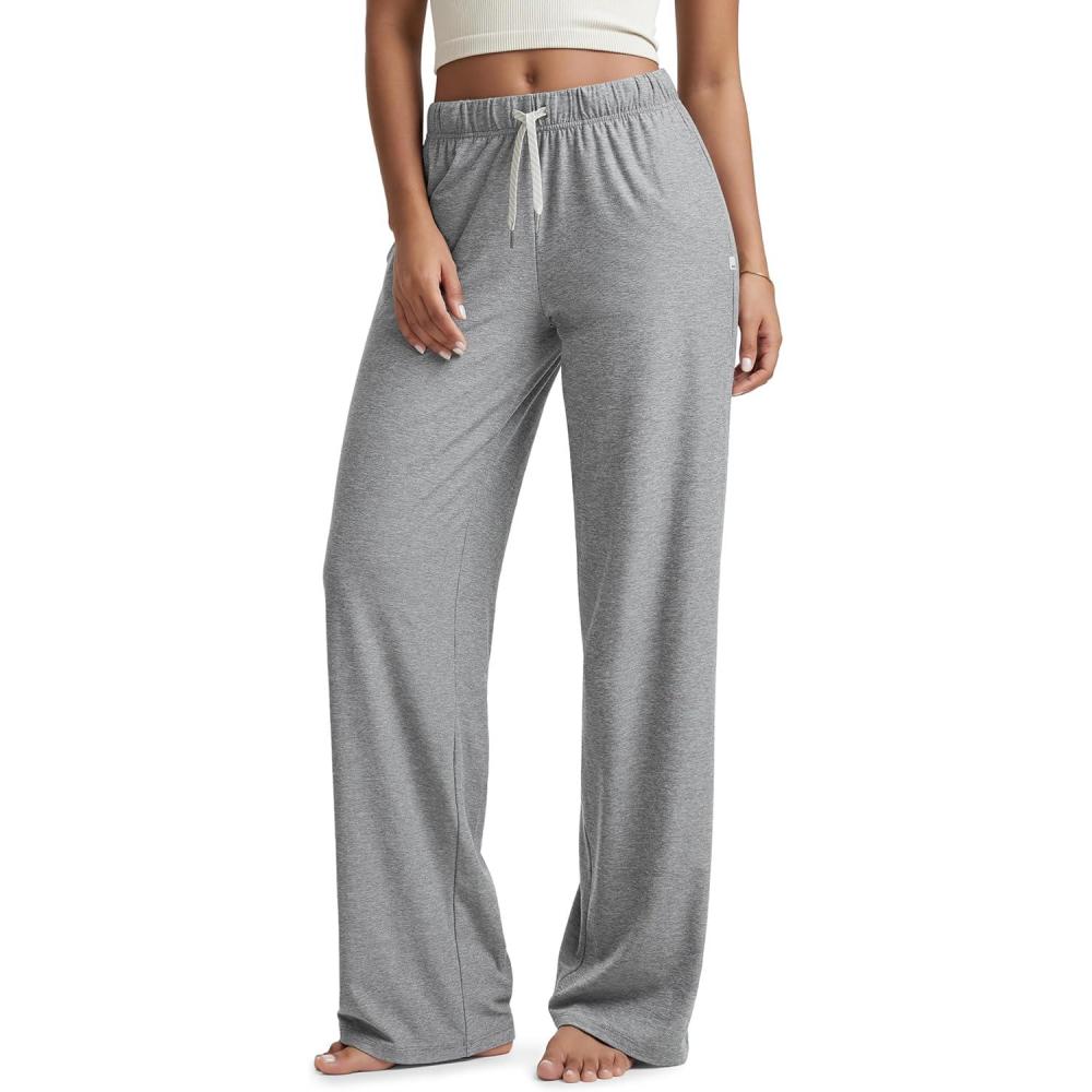 imageODODOS Womens Straight Leg Pants Ultra Soft Stratum Tech Relaxed Casual Pajama Lounge Pants with Pockets2931quot InseamGrey Heather
