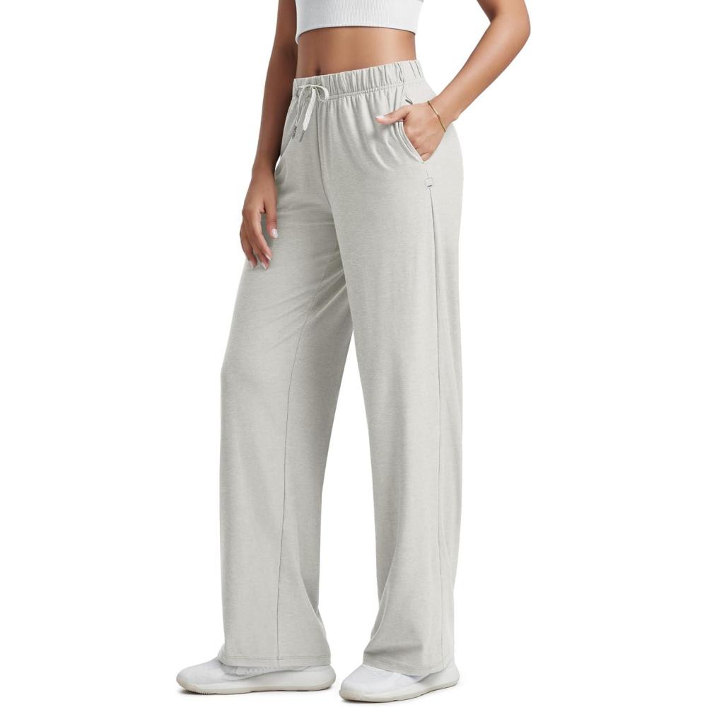 imageODODOS Womens Straight Leg Pants Ultra Soft Stratum Tech Relaxed Casual Pajama Lounge Pants with Pockets2931quot InseamSalt Heather