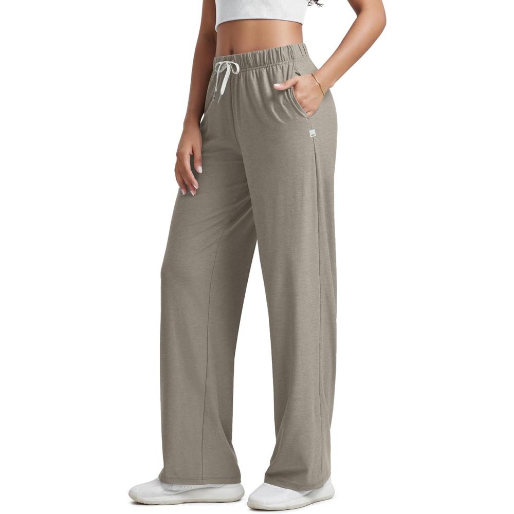 imageODODOS Womens Straight Leg Pants Ultra Soft Stratum Tech Relaxed Casual Pajama Lounge Pants with Pockets2931quot InseamWarm Grey Heather