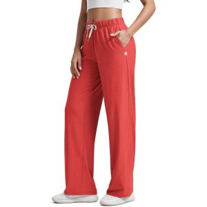 imageODODOS Womens Straight Leg Pants Ultra Soft Stratum Tech Relaxed Casual Pajama Lounge Pants with Pockets2931quot InseamRed Heather