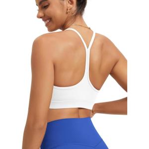 imageODODOS Cloud Feeling Y Racerback Sports Bra for Women Wirefree Padded Strappy Yoga BraWhite