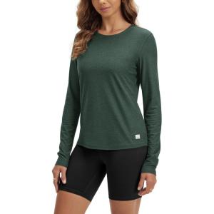 imageODODOS Womens Long Sleeve TShirt  Ultra Soft Stratum Tech Performance Top UPF 50 Breathable Crew Neck PulloverAspen Heather