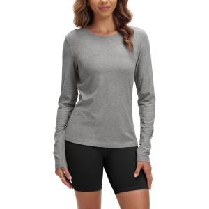 imageODODOS Womens Long Sleeve TShirt  Ultra Soft Stratum Tech Performance Top UPF 50 Breathable Crew Neck PulloverGrey Heather