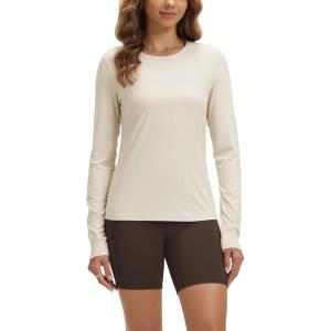 imageODODOS Womens Long Sleeve TShirt  Ultra Soft Stratum Tech Performance Top UPF 50 Breathable Crew Neck PulloverMilkweed Heather