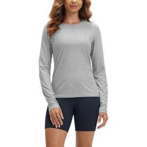 imageODODOS Womens Long Sleeve TShirt  Ultra Soft Stratum Tech Performance Top UPF 50 Breathable Crew Neck PulloverPale Grey Heather